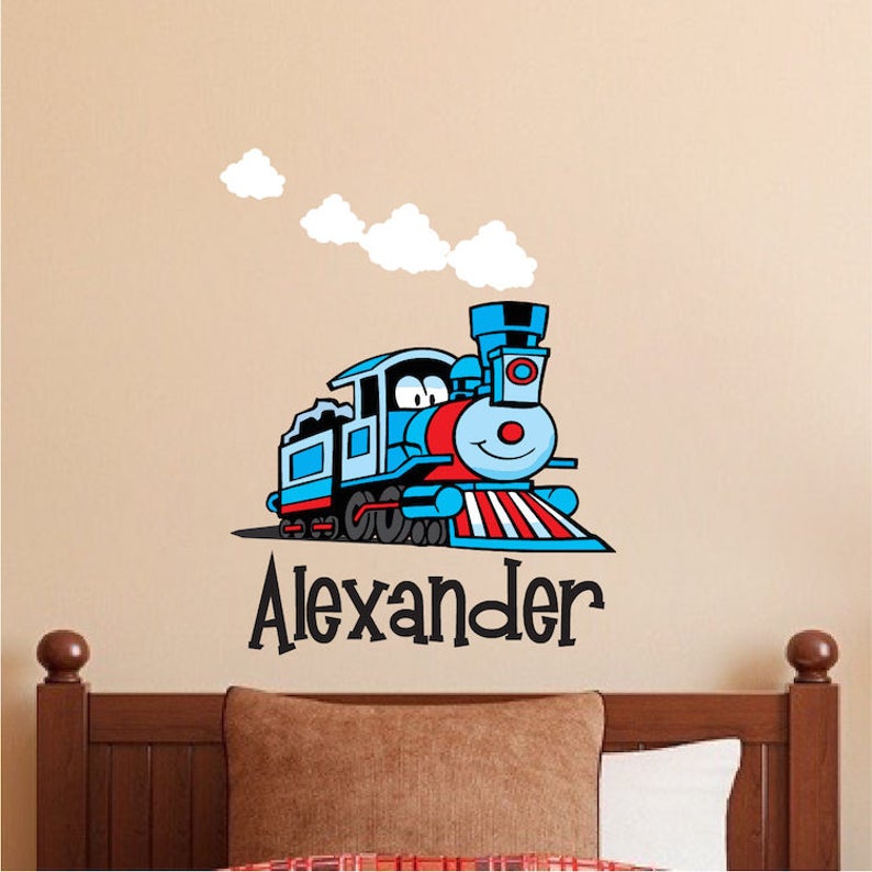 Custom Train Name Decal Bedroom Name Decals for Walls Custom Steam Train Decal Personalized Trains Stickers Kids/' Room Name Art Decal e09