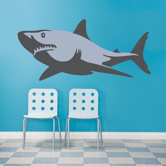 shark wall decal mural great white shark bathroom decal | etsy