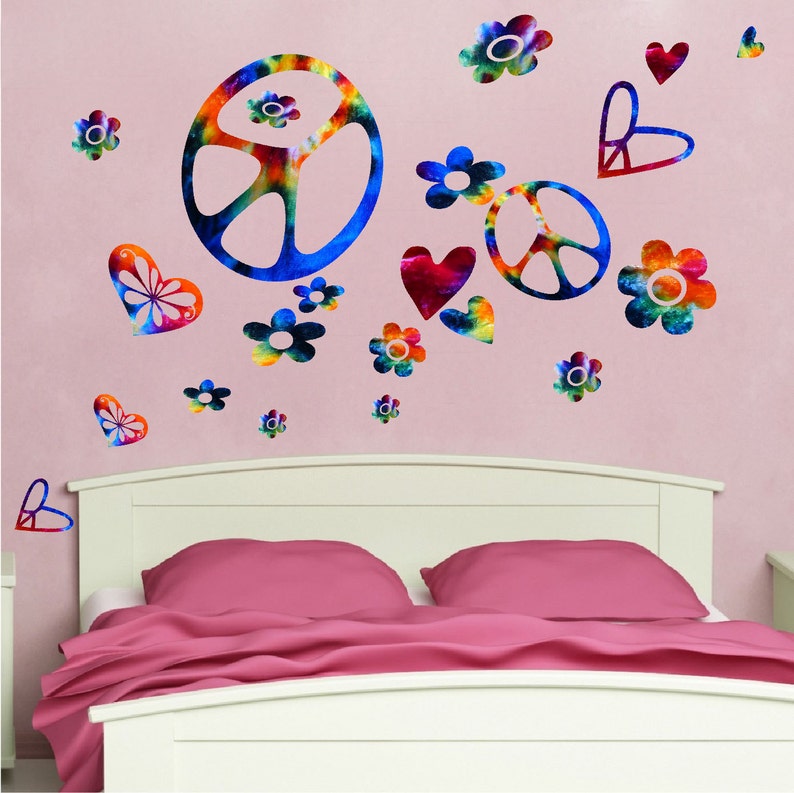 Bedroom Peace Sign Vinyl Wall Decals Designs Decal Murals Hippie Woodstock Tie Dye D57