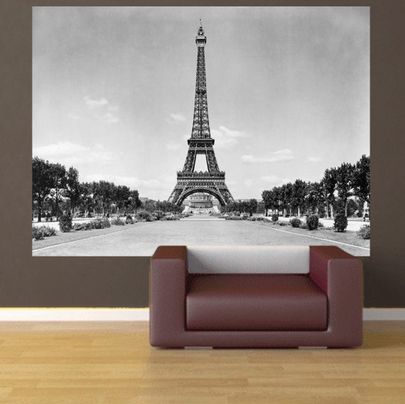 paris eiffel tower wall mural decal sticker paris large wall | etsy