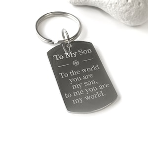 Son keyring, Engraved keyring, Son Christmas gift, personalised teenager gift, stocking filler for boys, university, graduation, l