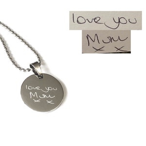Engraved handwriting pendant, actual handwriting, gifts for Dad, handprint jewelry, gifts for men, photo engraving, handprints, Fathers Day,