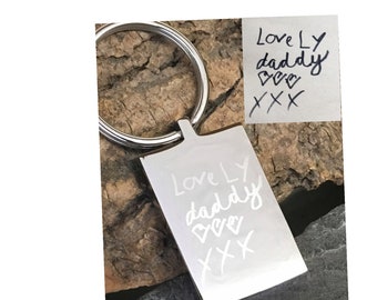 Daddy gift, Fathers day, kids drawing, personalised keyring, engraved writing, grandad gift,