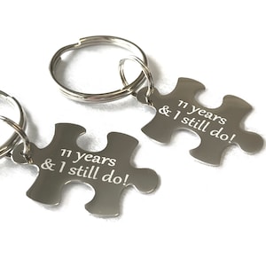 11. Hochzeit Jahrestagsgeschenk, 11 Jahre Jubiläum, Edelstahl Jahrestagsgeschenk, Paare Schlüsselanhänger, Stahl Puzzle Schlüsselanhänger,