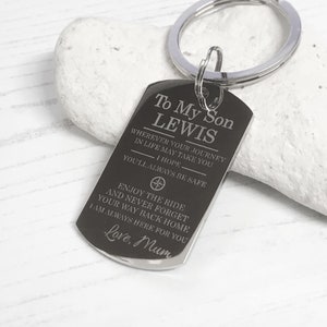 engraved Son dogtag keyring, To My Son/Daughter, Son compass travel gift, personalised teenager gift, university, graduation, leaving home,