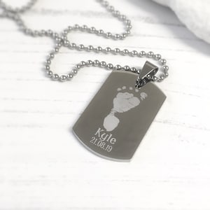 Engraved handprints dogtag pendant, 1st fathers Day gifts , Daddy Christmas gift, baby prints footprint, kids handprint jewelry, new baby