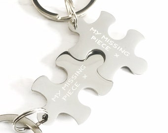 wedding anniversary gift,  11 year anniversary, personalised Wedding gift, My Missing Piece, Couples keyring, steel Puzzle keychain,