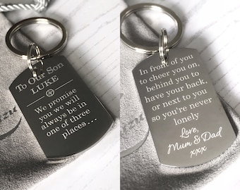 Son Engraved keyring, To My Son from Mum, stainless steel travel gift, son Christmas, personalised teenager gift, university, leaving home,