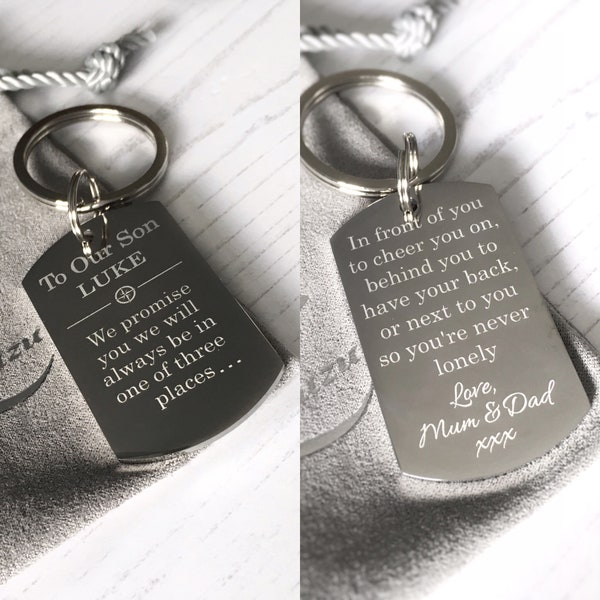 Son Engraved keyring, To My Son from Mum, stainless steel travel gift, son Christmas, personalised teenager gift, university, leaving home,