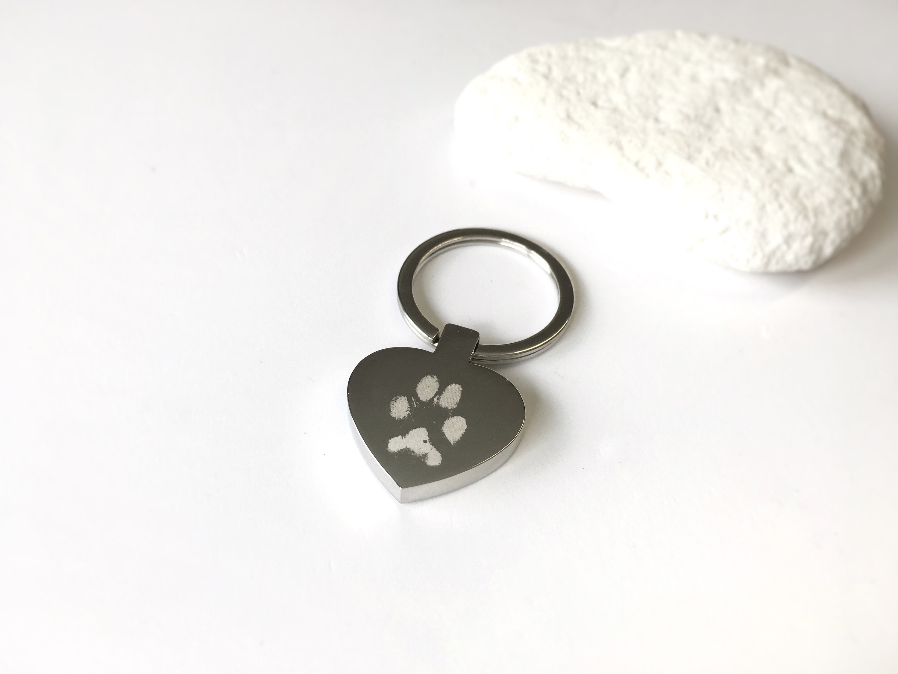 Paw Print Keyring Dog Print Heart Shape Engraving Pet Etsy UK
