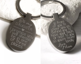 Llavero ovalado grabado para hija, para mi hija de mamá, regalo de viaje de acero inoxidable, regalo personalizado para adolescentes, universidad, dejar el hogar,