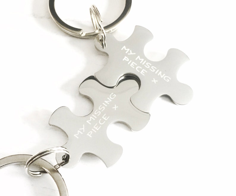 My Missing Piece 11 year anniversary wedding anniversary gift steel Puzzle keychain, personalised Wedding gift Couples keyring