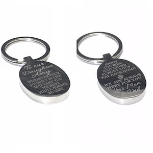 Personalised Daughter Oval keyring, To My Daughter engraved , stainless steel travel gift, teenager gift, university, leaving home,