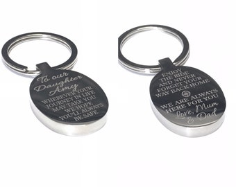 Portachiavi ovale personalizzato per figlia, inciso "To My Daughter", regalo da viaggio in acciaio inossidabile, regalo per adolescenti, università, partenza da casa,