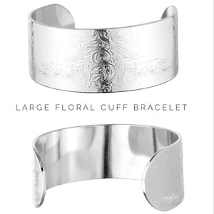 Bracelets for Women | Custom Quote Bracelet | Gift Ideas for Her | Personalized Floral Cuff Bracelet | Large Band Floral Cuff