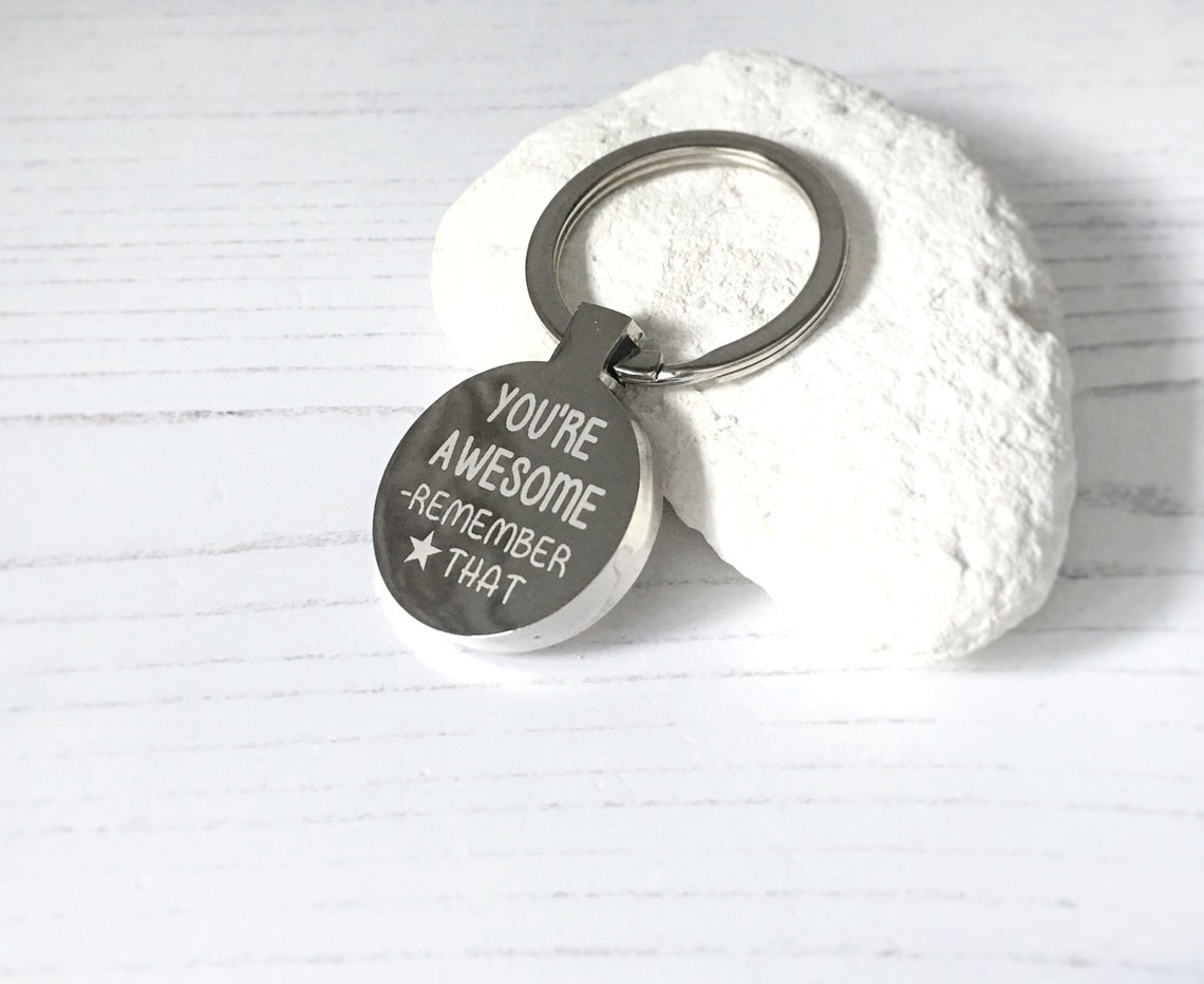 Engraved You're Awesome Round Keyring Stainless Steel Etsy