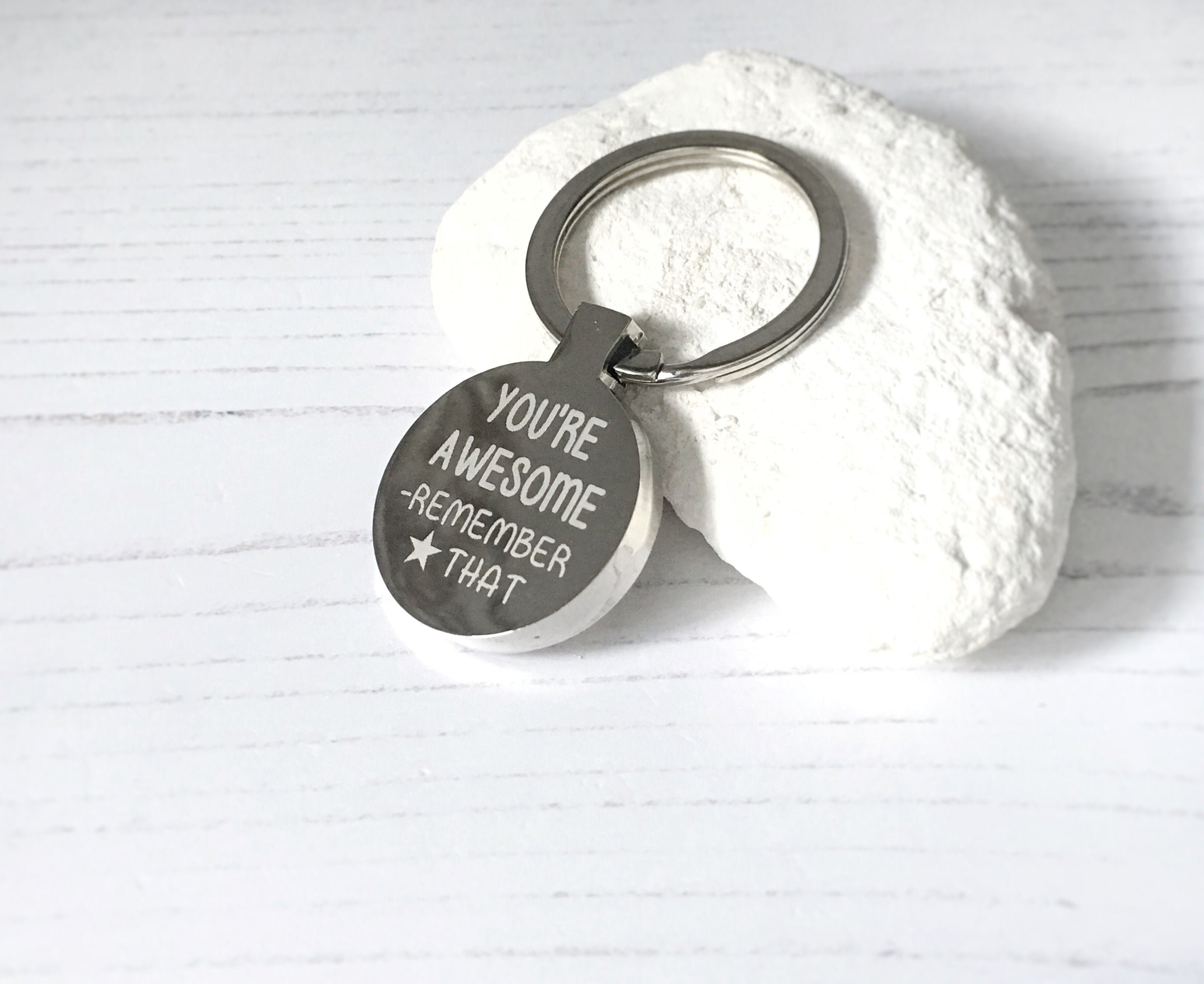 Engraved You're Awesome Round Keyring, Stainless Steel Friendship Gift ...