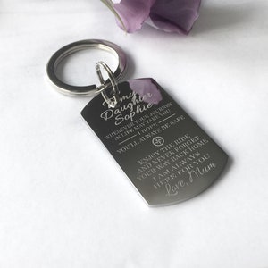 Daughter Engraved keyring, To My Daughter from Mum, travel gift, Christmas, personalised teenager gift, university, leaving home,