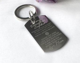 Portachiore incisa figlia, a mia figlia dalla mamma, regalo di viaggio, Natale, regalo personalizzato per adolescenti, università, uscire di casa,