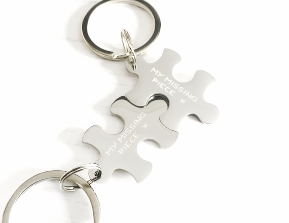 My Missing Piece 11 year anniversary wedding anniversary gift steel Puzzle keychain, personalised Wedding gift Couples keyring