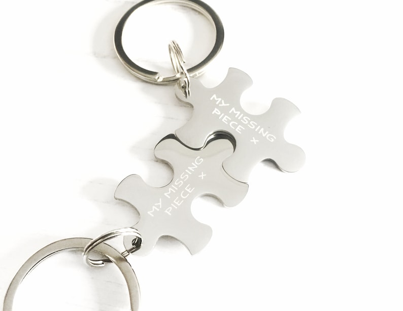 My Missing Piece 11 year anniversary wedding anniversary gift steel Puzzle keychain, personalised Wedding gift Couples keyring