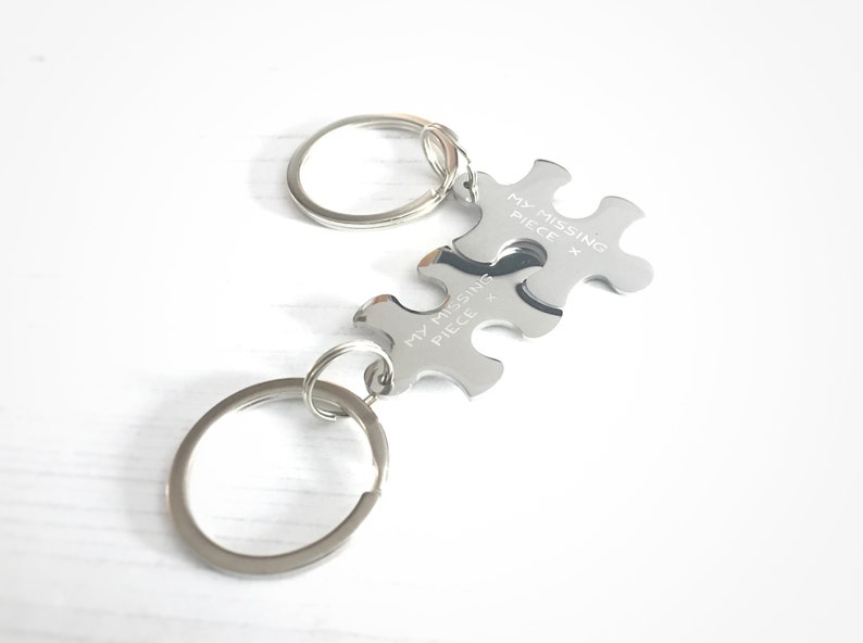 My Missing Piece 11 year anniversary wedding anniversary gift steel Puzzle keychain, personalised Wedding gift Couples keyring