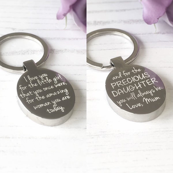 Daughter Gift keyring, precious Daughter, stainless steel travel gift, personalised teenager gift, university, leaving home,