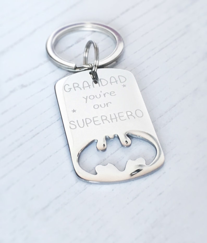 Fathers Day keyring Daddy you/'re my superhero Grandad gift Dad Christmas Daddy gift Superhero gift engraved Daddy Batman dogtag