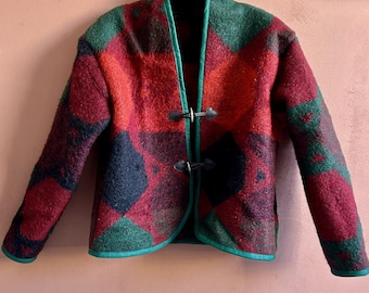 Upcycled Wolldecke Jacke - Übergroßer Vintage Mantel, weich warm 100% Wolle