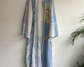 Upcycled Barbie Duster Cardigan: Handgemachte Tagesdecke Langer Mantel, Grösse Medium