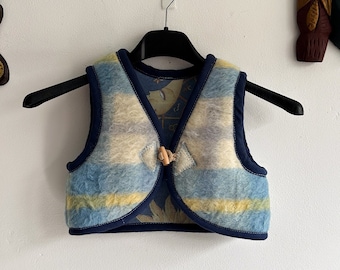 Upcycled Toddler waistcoat | Children's Vest | Eco kids fashion | Bohemian Checkered Wool gilet & Celestial printed Lining | Size 12M
