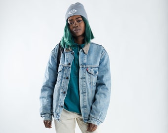 Levi ist übergroß gefütterte Jeansjacke Trucker / Vintage zerstört Levis Jacke / 80er Jahre Jeansjacke Damen / Herren Trucker Jeansjacke / Größe M