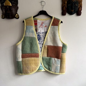 Upcycled Patchwork waistcoat | Bohemian Woolen Blanket Fabrics | Handmade Sustainable vest | Size Medium