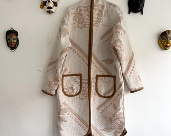 Handmade Floral Duster Coat: Upcycled Bedspread Cardigan, Size Medium