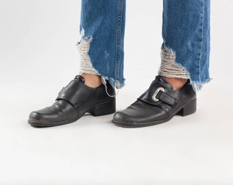 Vintage flat shoes / 90s leather boots / Vintage buckle shoes / 90s grunge boots / Women's vintage shoes / Size EU39