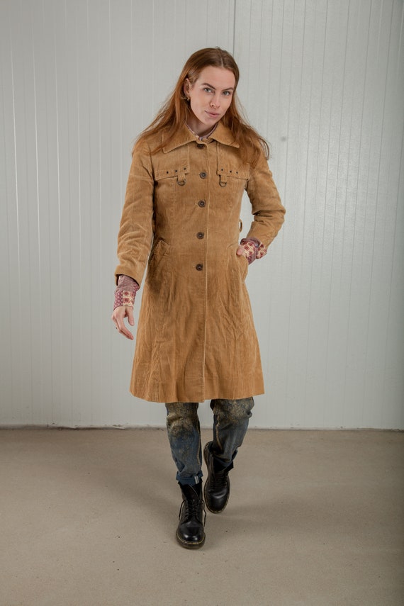 Vintage beige corduroy trench coat, 70s rib trench