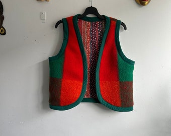 Handmade Blanket Vest | Cozy Checkered Print | Reversible boho gilet | Eco fashion | Size Small