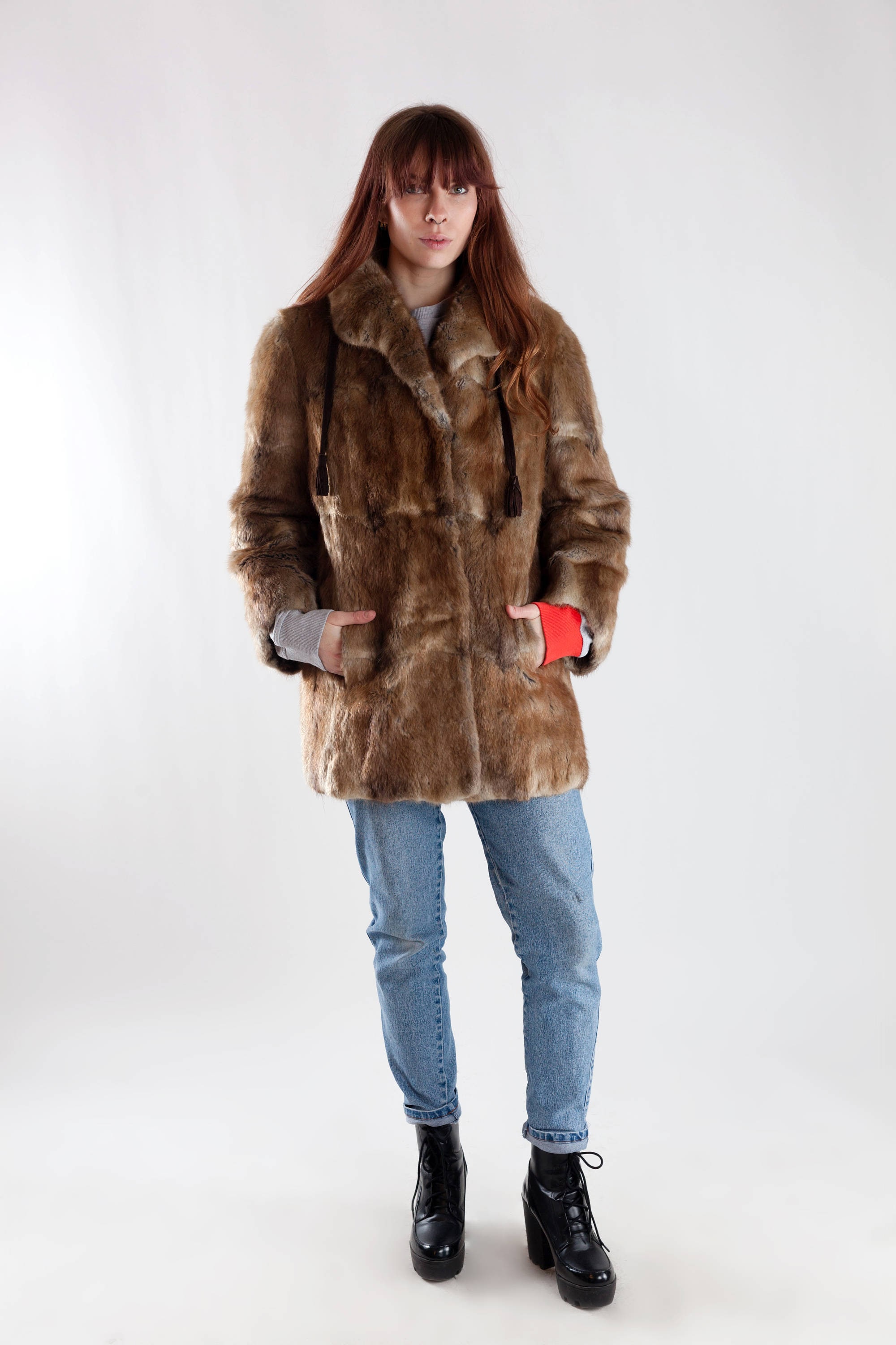 Ladies vintage rabbit fur coat / Real fur coat / Eighties Etsy