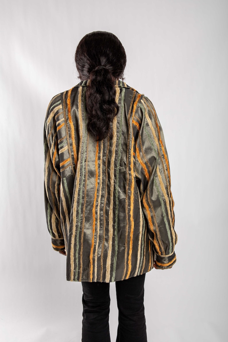 Green shiny bomber jacket Women/'s oversized zip up rib jacket Size M Lightweight jacket Vintage 90s striped jacket Vintage Summer jacket