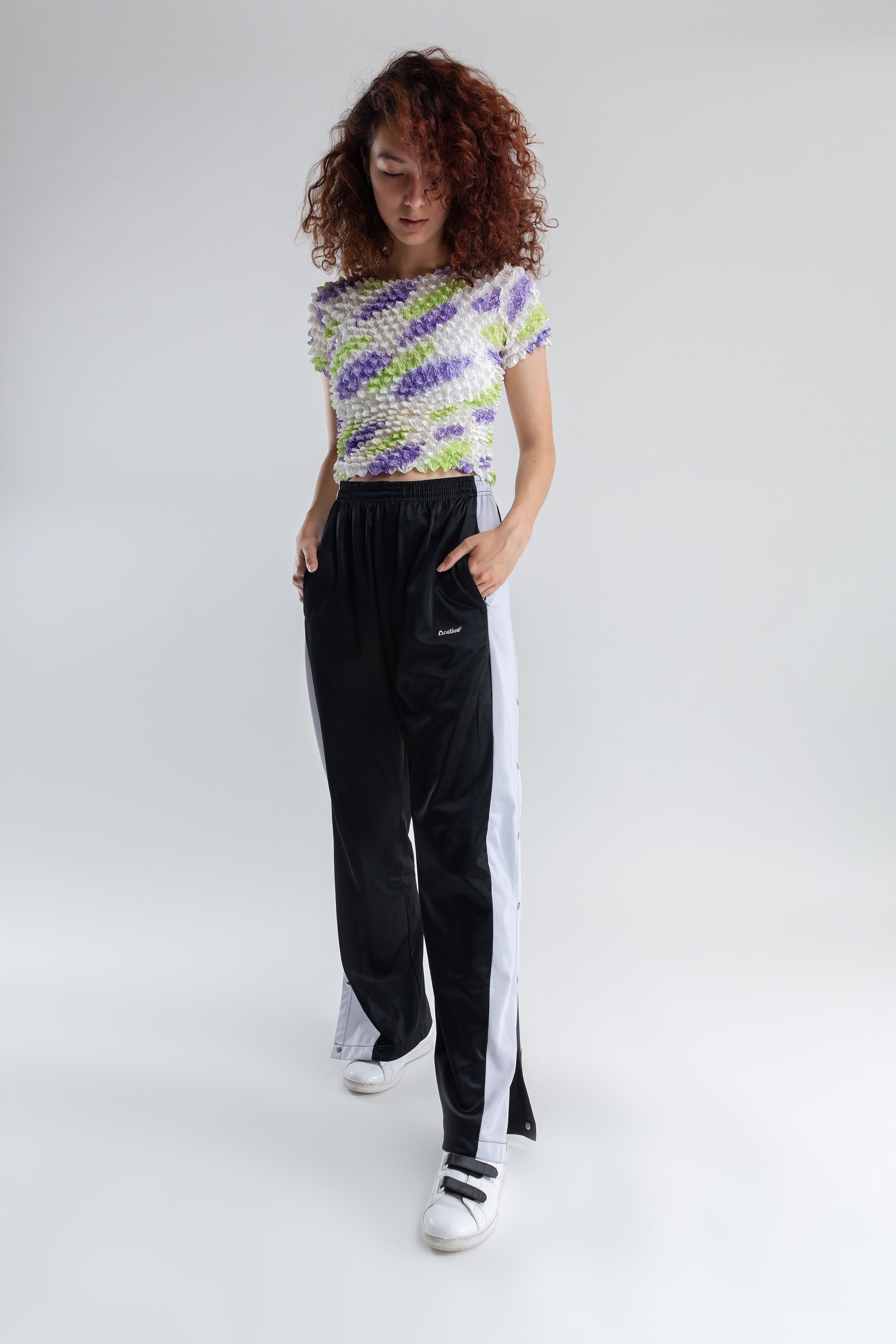 snap up track pants