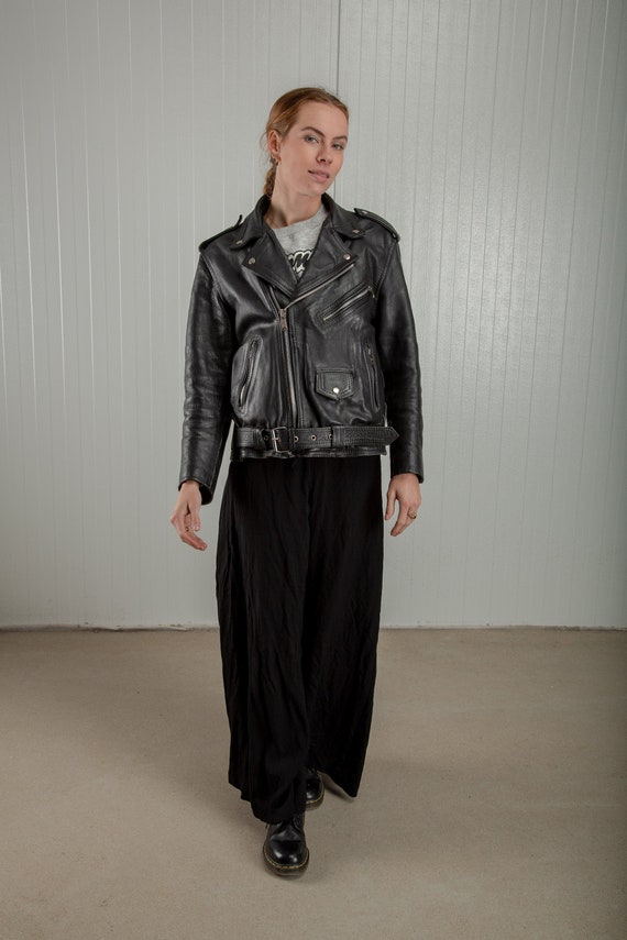 Vintage oversized biker jacket, 90s Black leather