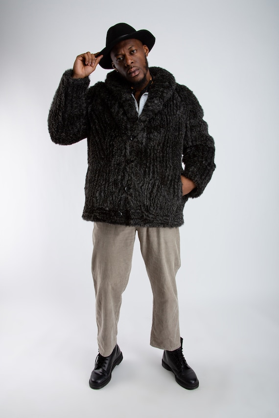 Oversized black Faux fur coat, Vintage fake fur co