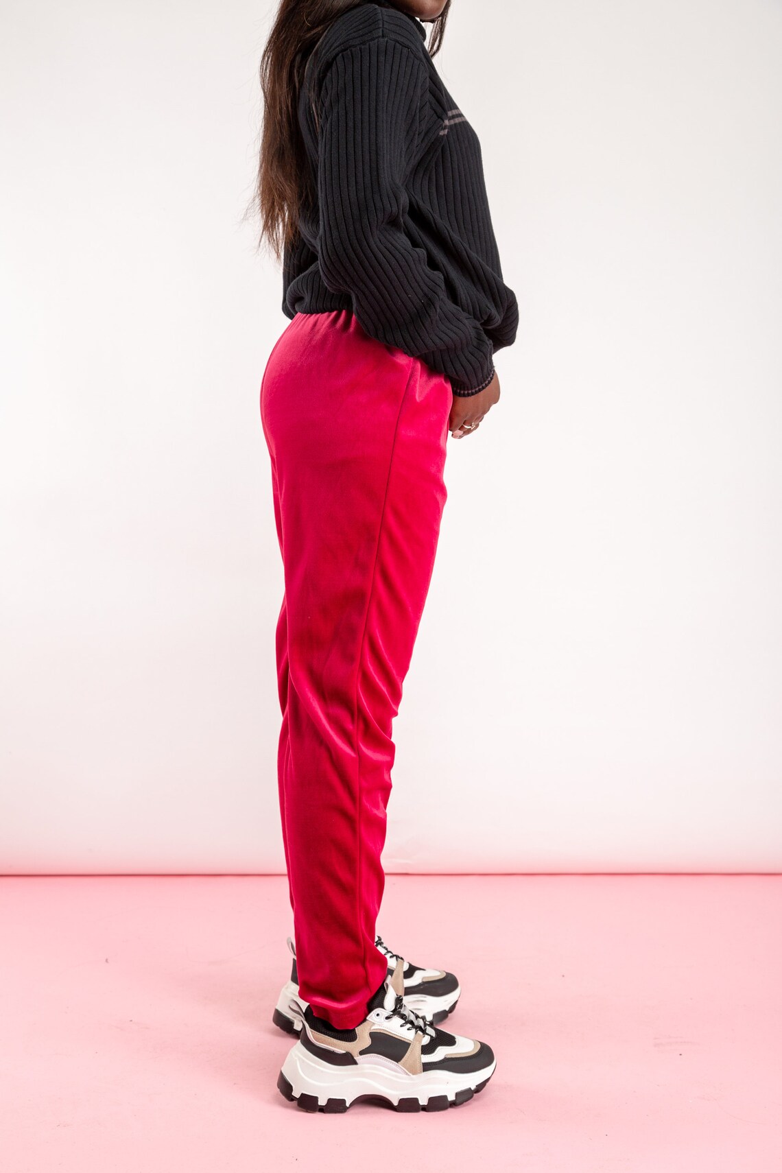 Pink vintage velvet trousers Soft velvet slouchy pants | Etsy