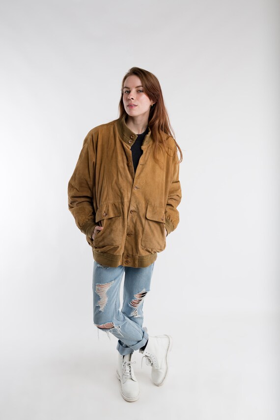 Suede camel jacket / Vintage oversized suede blouson jacket / Etsy