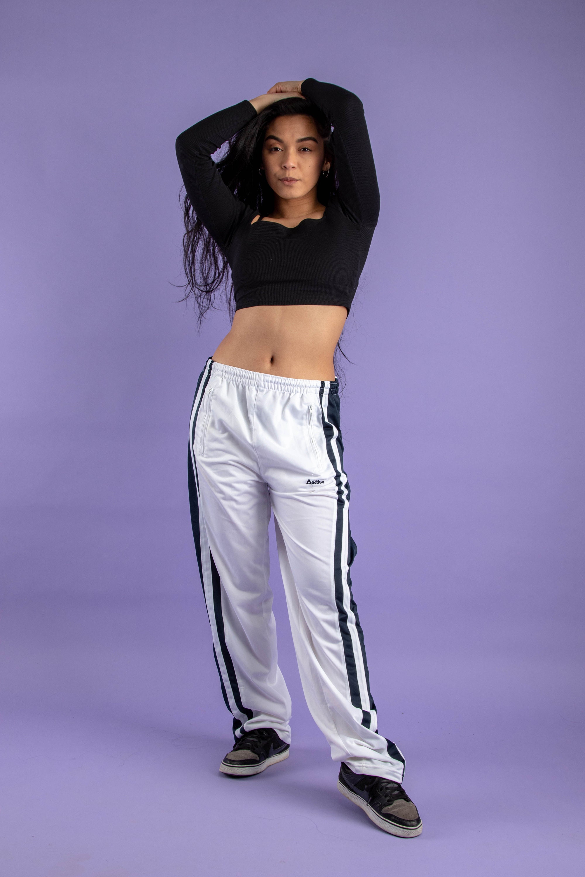 Vintage White Blue Popper Pants Tear 