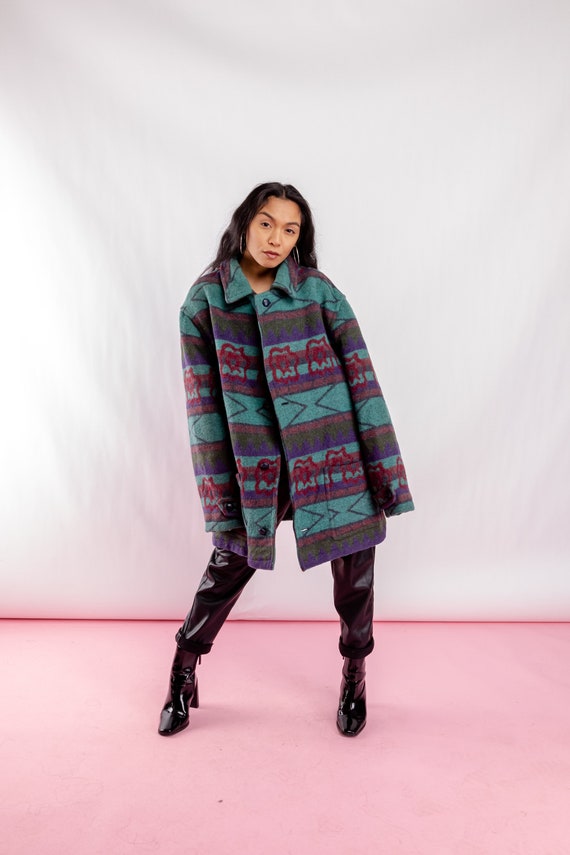 Vintage multicolor aztec coat, Wool 90s coat 80s P