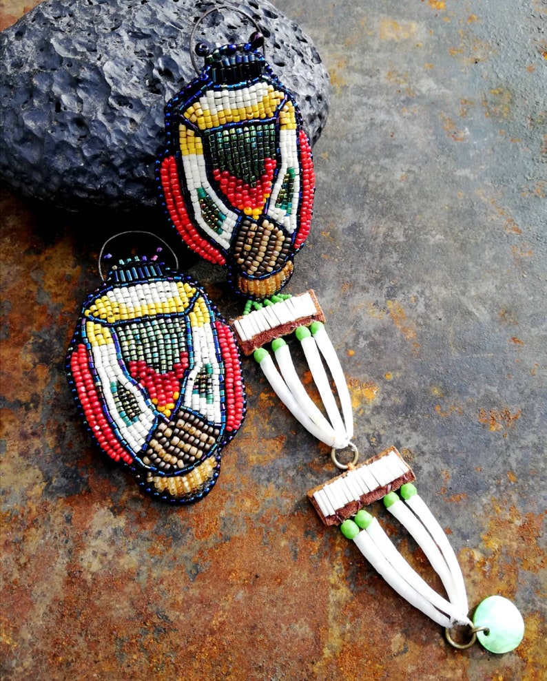 embroidered beads handmade Native jewelry earing Native bead work beetle earrings earrings new series Dance with beetles