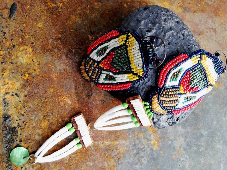 embroidered beads handmade Native jewelry earing Native bead work beetle earrings earrings new series Dance with beetles