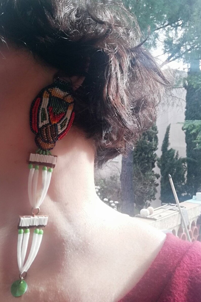 embroidered beads handmade Native jewelry earing Native bead work beetle earrings earrings new series Dance with beetles