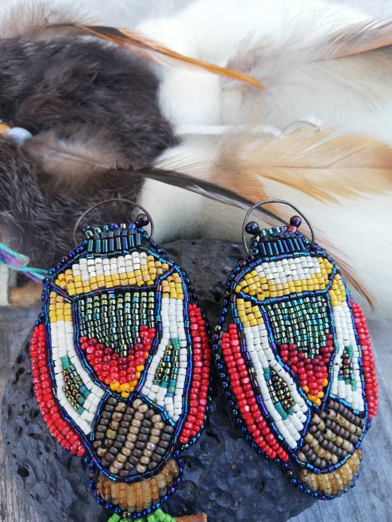 embroidered beads handmade Native jewelry earing Native bead work beetle earrings earrings new series Dance with beetles